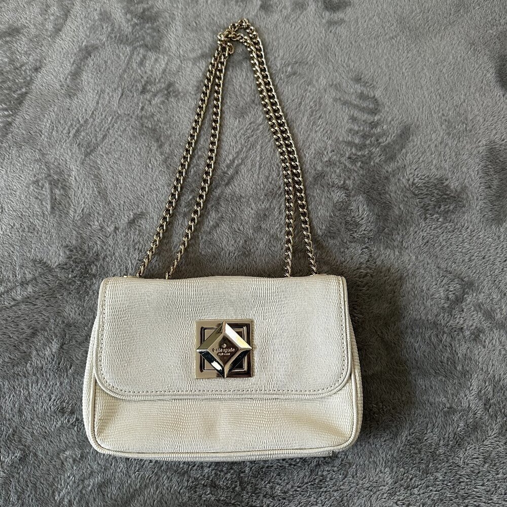 Kate Spade Ivory Leather Twist Lock Chain Strap Crossbody Purse Handbag